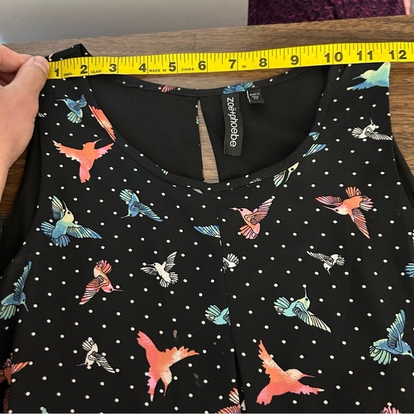 zoë+phoebe Women's Black Sleeveless Top with Bird Print M - Picture 8 of 11